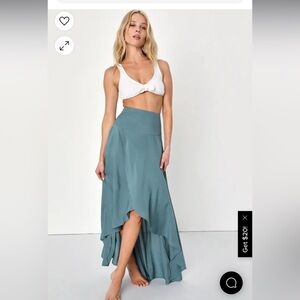 NWT O'Neill Ambrosio Dark Sage Green High-Low Maxi Skirt L